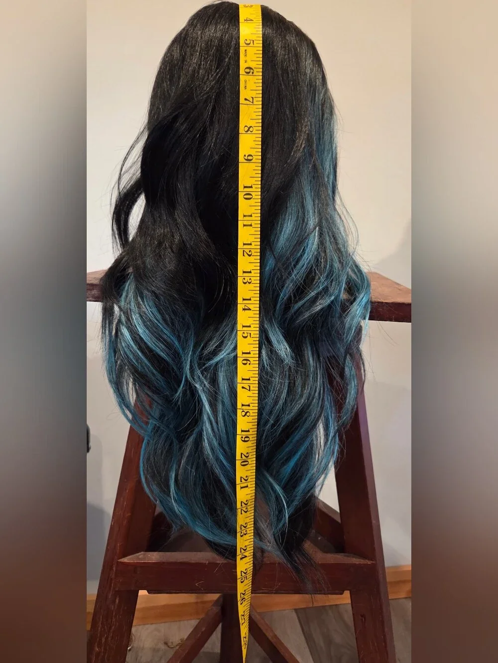 Blue-Black Long Wavy Women's Synthetic Wig